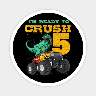 5th Birthday Monster Truck Dino 5 Years Old Bday Magnet